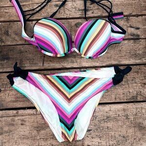 Skye Swimwear Pink and Blue Bikini Set with Push-Up Top